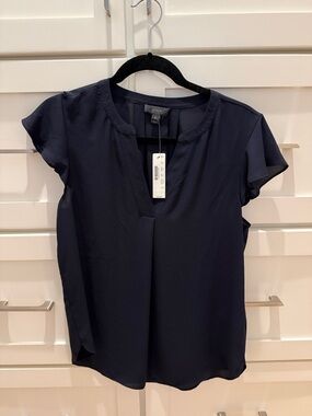 J Crew Navy Split-Neck Cap-Sleeve Women's Top